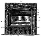 c. 1890's american antique victorian era metallic gold enameled ornamental cast iron interior residential fireplace surround with intact ash grate