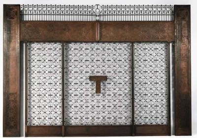 completely intact museum quality 1894 interior wrought iron chicago stock exchange elevator transom grille with original bower-barff finish