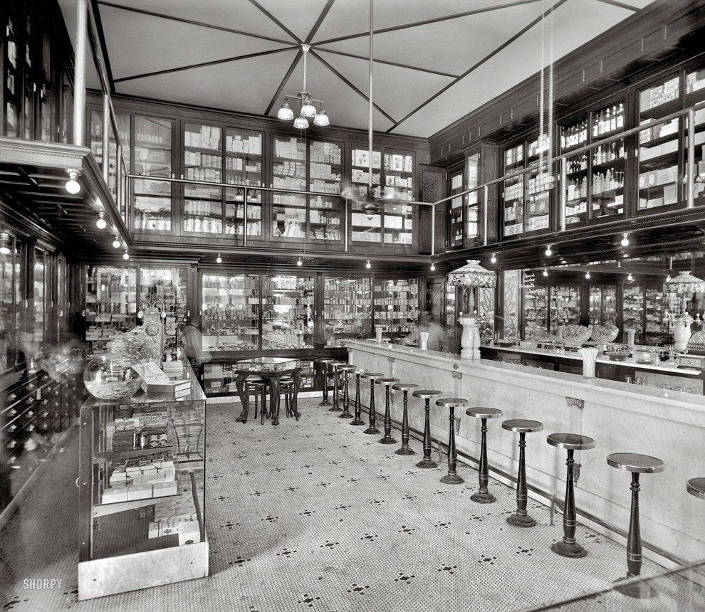 group of three all original american industrial freestanding c. 1920's hotel drake "italian room" soda fountain albert pick stools with intact solid oak wood swivel seats