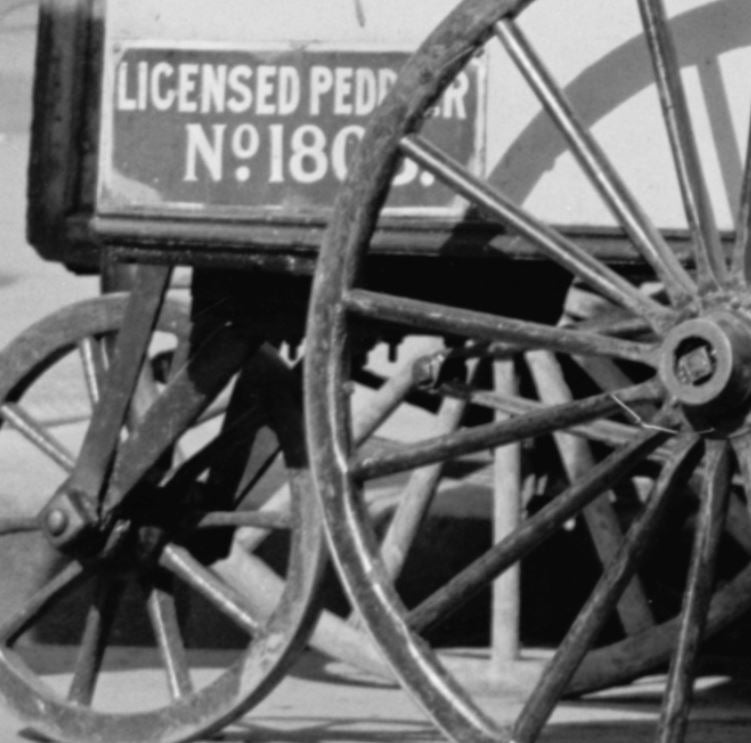 c. 1923 original antique american rectangular-shaped stamped brass city license plaque or badge for street wagon or cart peddlers