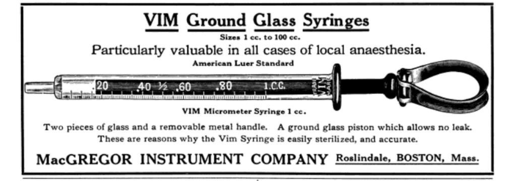 original early 20th century new old stock ground glass vim "emerald" hospital syringes