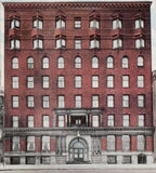 john m. van osdel ii-designed original red slip terra cotta ywca building facade exterior keystone