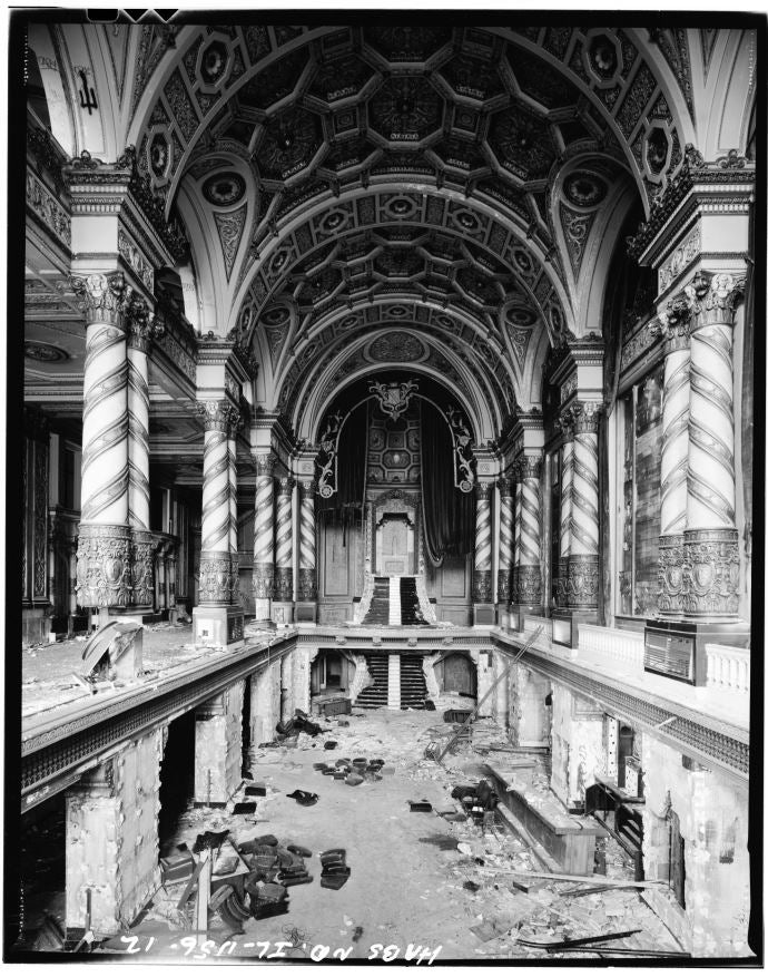 original c. 1926 original and intact interior polychromed heavy cast plaster granada theater lobby fragment with centrally located urn and scrollwork