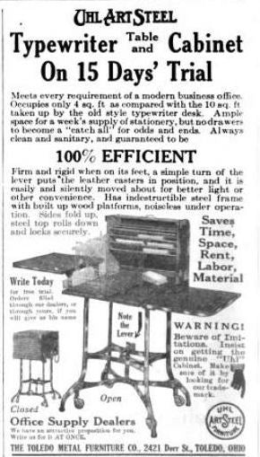 refinished original and intact early 20th century american industrial portable "uhl art steel" stenographer combination roll-top and drop-leaf table or desk
