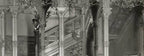 original and unrestored 19th century antique american interior residential potter palmer mansion partial intact staircase section with elaborate carving and iron work