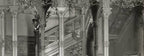 well documented 19th century museum-quality original varnished quartered oak wood and ornamental wrought iron potter palmer mansion angled staircase railing