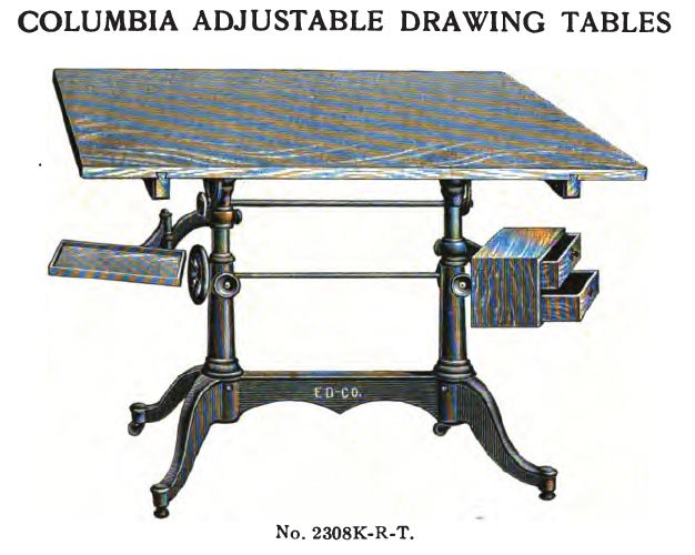 increasingly hard to find early 20th century american industrial "columbian" crank-operated dietzgen drafting table with original spacious drawing board