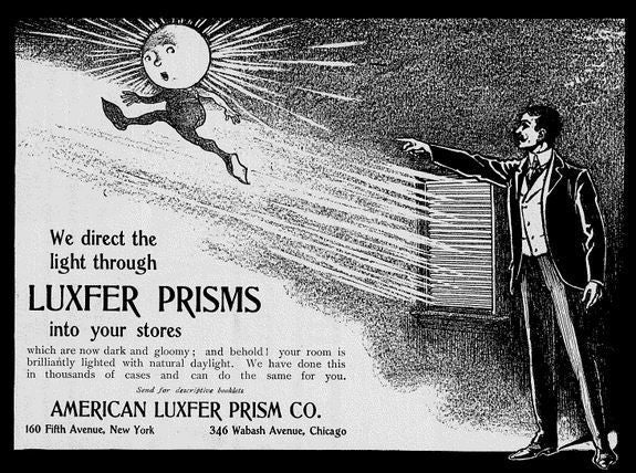 group of four original matching hard to find patented "sun-purple" colored exterior american made commercial building transom "geometric flower" prism tiles