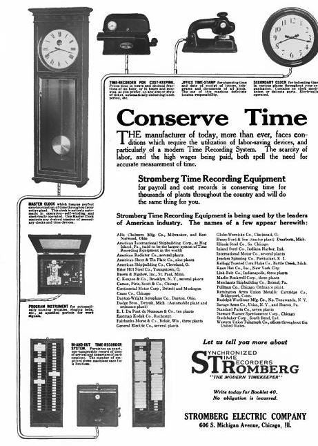 all original and well-maintained late 1940's vintage american industrial roberts electric company black enameled pressed and folded steel time card wall-mount slotted rack