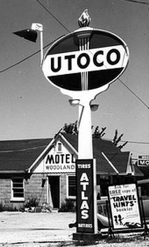 unusual and original late 1930's vintage american service station gas pump overhead red porcelain enameled reflector with adjustable cast aluminum bracket