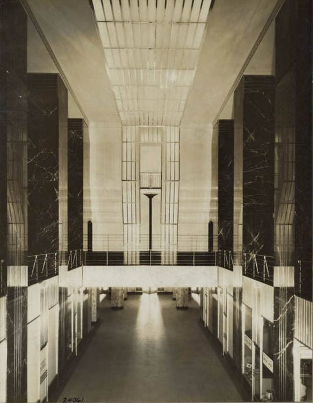 super streamlined style original chicago board of trade building interior office door nickel-plated bronze hardware consisting of concentric ring doorknob and rectangular-shaped backplate