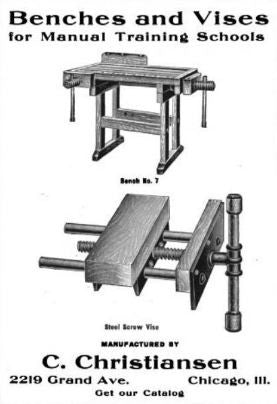 c. 1920's timeworn vintage american industrial pine wood carpenter's workbench with single solid steel screw vise