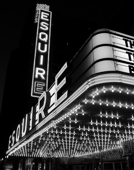 original and largely intact historically important exterior historic esquire theater horizontal neon marquee letter sign