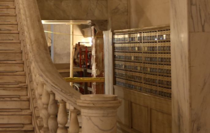 small assortment of late 19th or early 20th century heavy plate glass chicago athletic club building mailbox door beveled edge insets