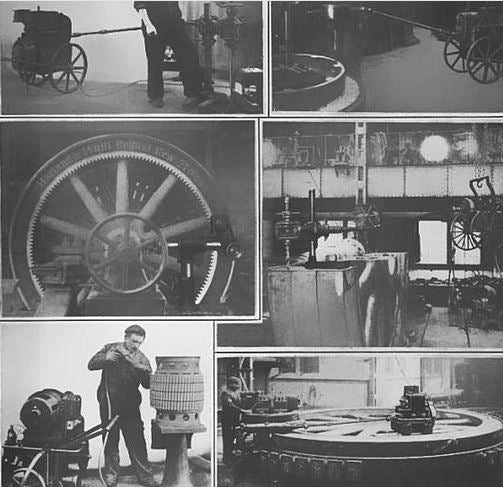 original late 19th or early 20th century oversized heavy cast iron american industrial steam engine rimmed flywheel with flared-end spokes and central hub