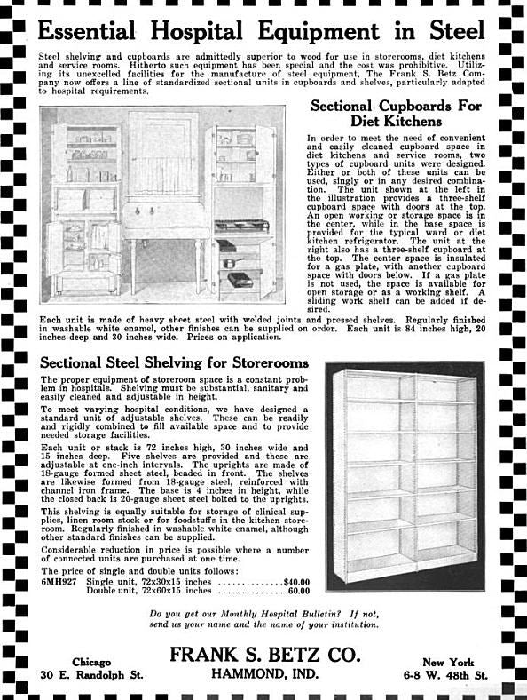 late 1920's refinished low-lying antique american medical cold-rolled steel six drawer hospital operating room storage cabinet with drop-down door and sidelights