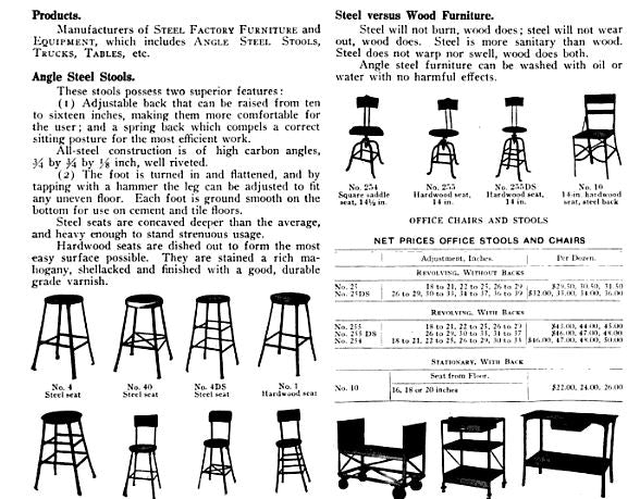 refinished c. 1930's american antique industrial four-legged angled steel factory machine shop stationary stool with maple wood seat
