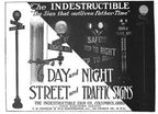 bright orange enameled single-sided c. 1930's american depression era city street signpost "school zone" embossed letter stamped steel sign with black lettering