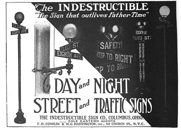 bright orange enameled single-sided c. 1930's american depression era city street signpost "school zone" embossed letter stamped steel sign with black lettering