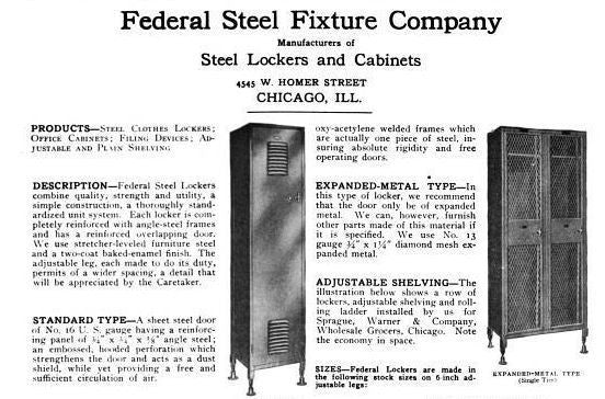 hard to find early 20th century original untouched american made painted green riveted joint steel four-unit "expanded metal type" freestanding locket with t-handles
