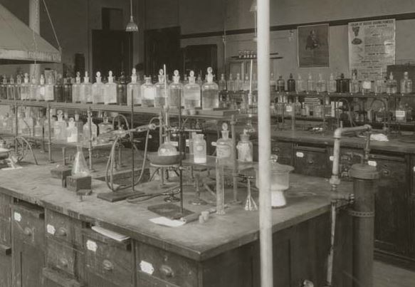 single c. 1920's original american embossed letter chemistry lab silver nitrate clear glass reagent bottle with topper