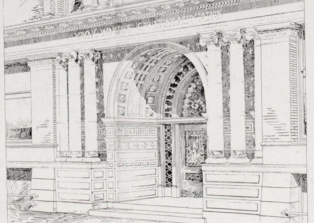 original historically-important late 19th century refinished ornamental cast iron interior ywca hotel rear staircase baluster with intricate leafage and bellflowers