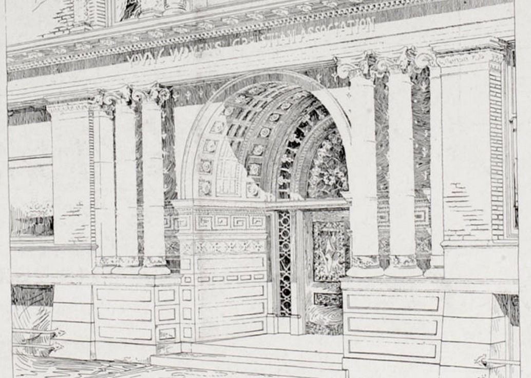 original historically-important late 19th century refinished ornamental cast iron interior ywca hotel rear staircase baluster with intricate leafage and bellflowers