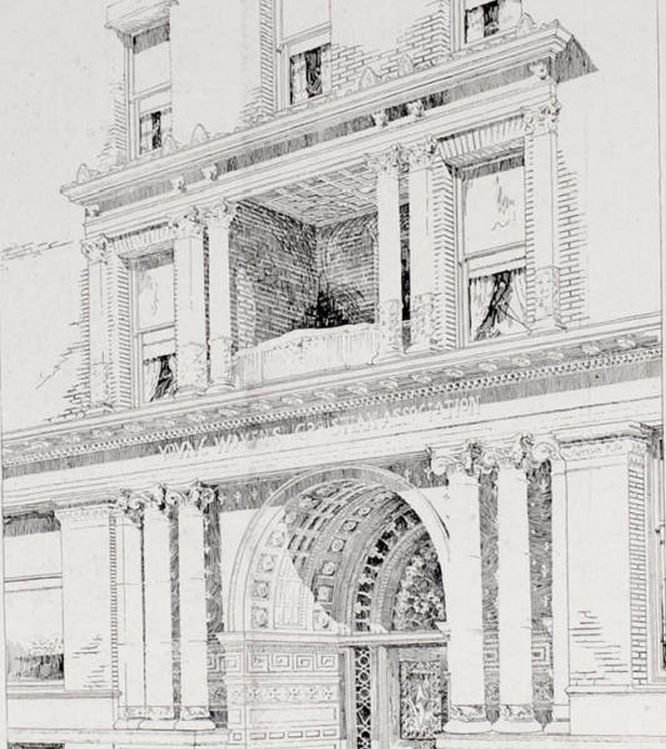 original historically-important late 19th century refinished ornamental cast iron interior ywca hotel rear staircase baluster with intricate leafage and bellflowers