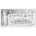 c. 1888 original and completely intact diminutive adams street church building stained glass window panel or panel featuring a centrally located blue opalescent rondel