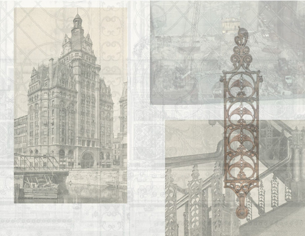 original copper-plated cast iron staircase balustrade salvaged from s.s. beman's 14-story pabst commerical building