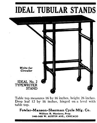 c. 1919-25 vintage american industrial office building mobile tubular steel adding machine stand with undershelf