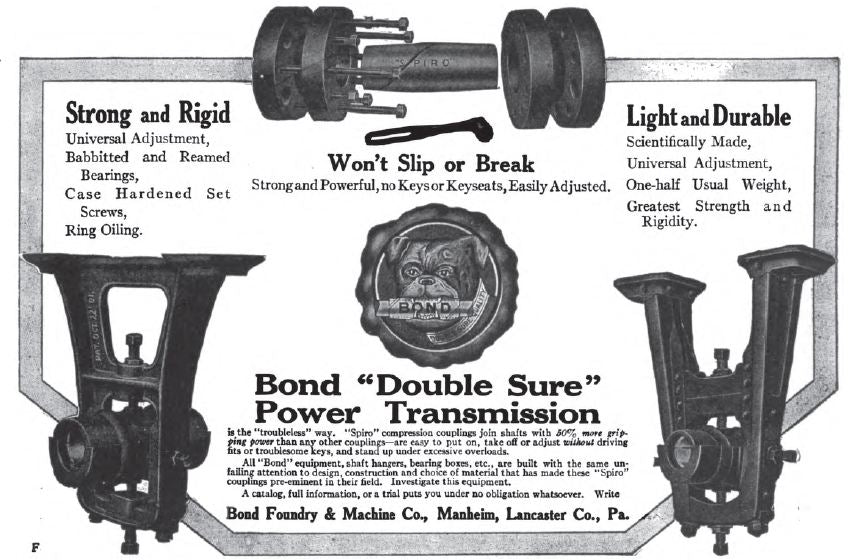 matching set of american early 20th century reinforced cast iron ceiling mount factory belt pulley shaft hangers with brushed metal finish
