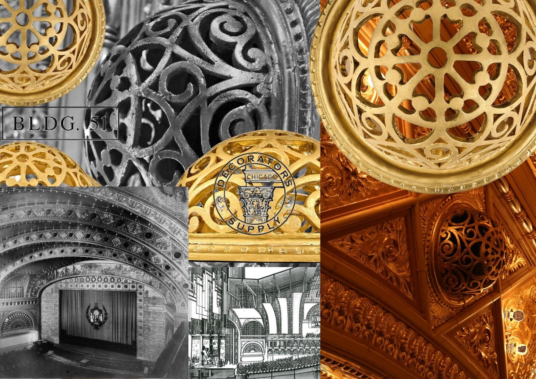 limited edition faithfully recreated gold enameled louis h sullivan-designed cast plaster auditorium theater proscenium vault perforated dome