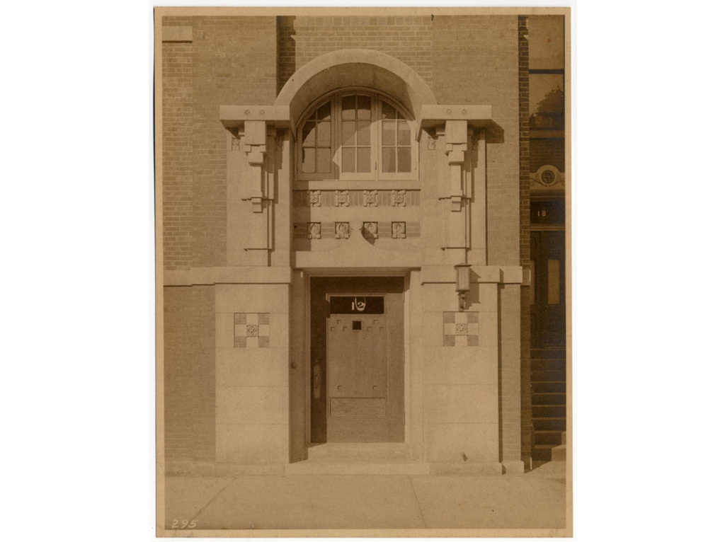 original carved bedford limestone exterior rosette designed by irving k. pond for the home for self-supporting women (1908)