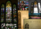 museum quality c. 1929 signed salvaged chicago lutheran church interior multi-paneled "munich style" narrative triptych window