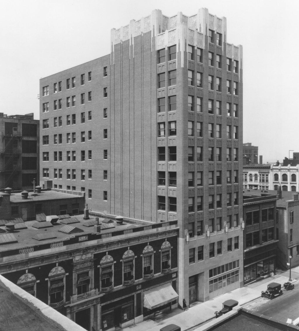 rare american art deco "skyscraper" style ornamental cast bronze kansas city union carbide building doorknob and backplate