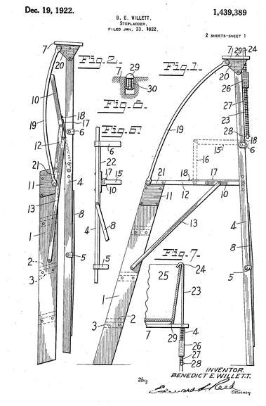 hard to find all original and fully functional "dayton" safety wood ladder with tubular rails and bassick casters