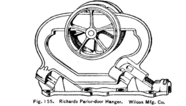 original and intact hard to find original interior residential ornamental cast iron single pocket door brackets or hangers with rollers and base plates