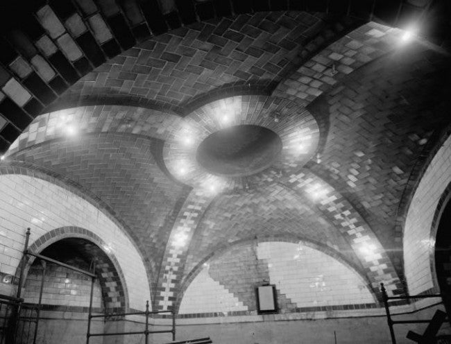 single all original nicely aged early 20th century cast bronze new york city subway station knurled edge ceiling mount light fixture with intact white ceramic socket