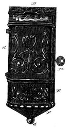 hard to find original 19th century american antique ornamental cast iron flush mount mail-box featuring a representation of the head of satyr