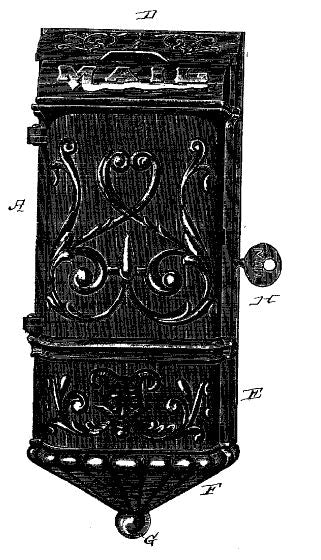hard to find original 19th century american antique ornamental cast iron flush mount mail-box featuring a representation of the head of satyr