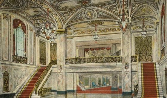 remarkably intact c. 1920's ornamental gold enameled cast iron interior cadillac-palace theater staircase baluster panel