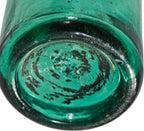 late 1840's or early 1850's antique american squat body teal glass iron-pontiled soda bottle designed and fabricated by the dyottville glassworks