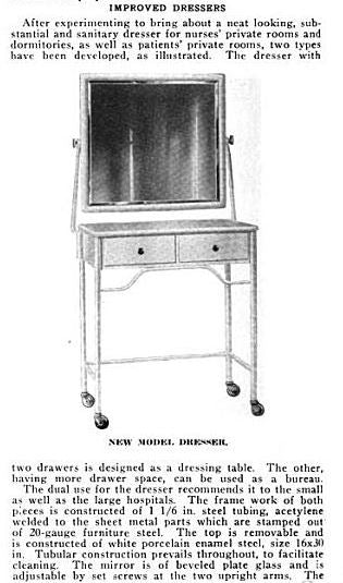 completely refinished c. 1920's antique american hospital examination room medical workstation with intact mirror and two drawer desk with circular knob pulls