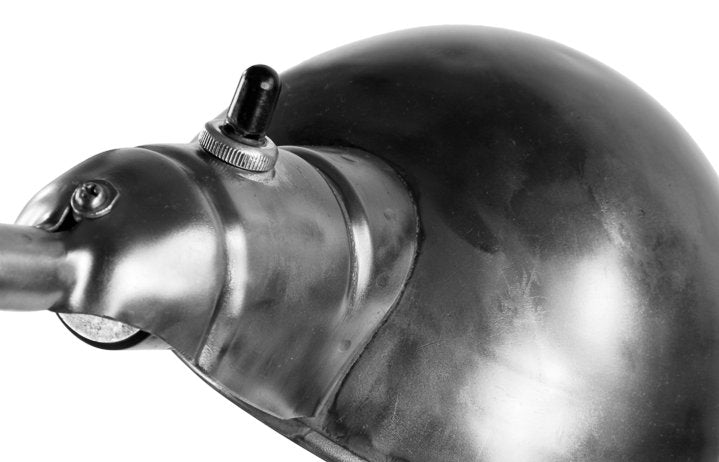 double-jointed single intact and fully functional refinished surface mount milwaukee factory machine shop task lamp with parabolic-shaped shade or reflector