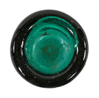 early to mid-1850's privy dug emerald green iron pontiled squat body soda bottle with high shoulders and a tapering neck with applied blob top.
