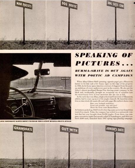 authentic c. 1950's roadside americana burma-shave "million dollar face" brightly colored painted wood roadside advertising sign