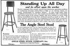 refinished heavy gauge angled steel stationary factory machine shop stool with solid maple wood seat and riveted joint stretchers