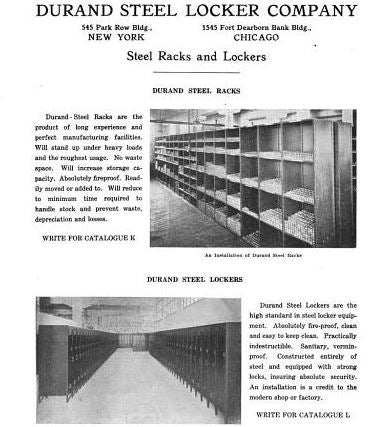 c. 1915-20 giant-sized freestanding american industrial "durand" cold-rolled steel steel chicago athletic club compartmentalized locker unit