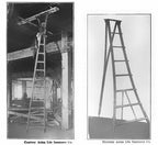 c. 1930's or 1940's american antique industrial reinforced tubular steel red painted collapsible ladder with riveted joint rungs or steps and raised edge tray